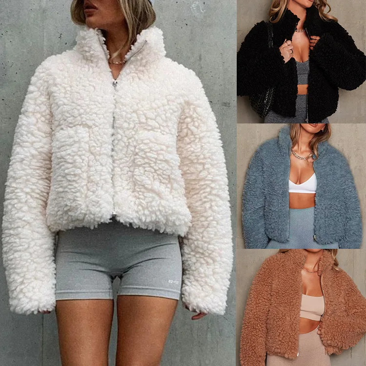 

2023 Autumn/Winter Women's New Plush Cardigan Short Jacket Lamb Wool Coat Women