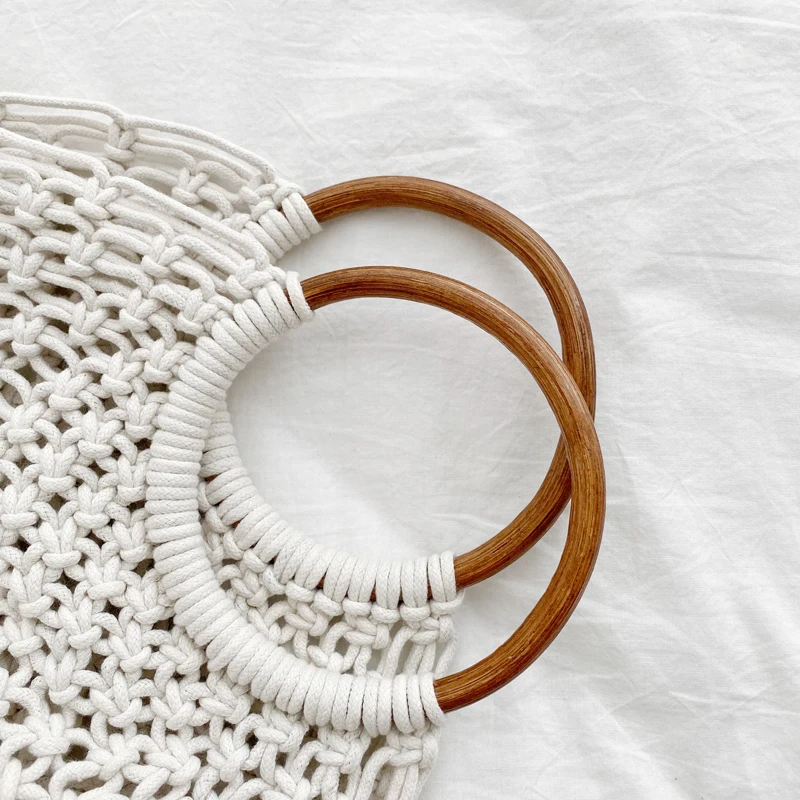 Летние женские сумки с ручками сверху Хлопковые вязаные ажурные женская сумка