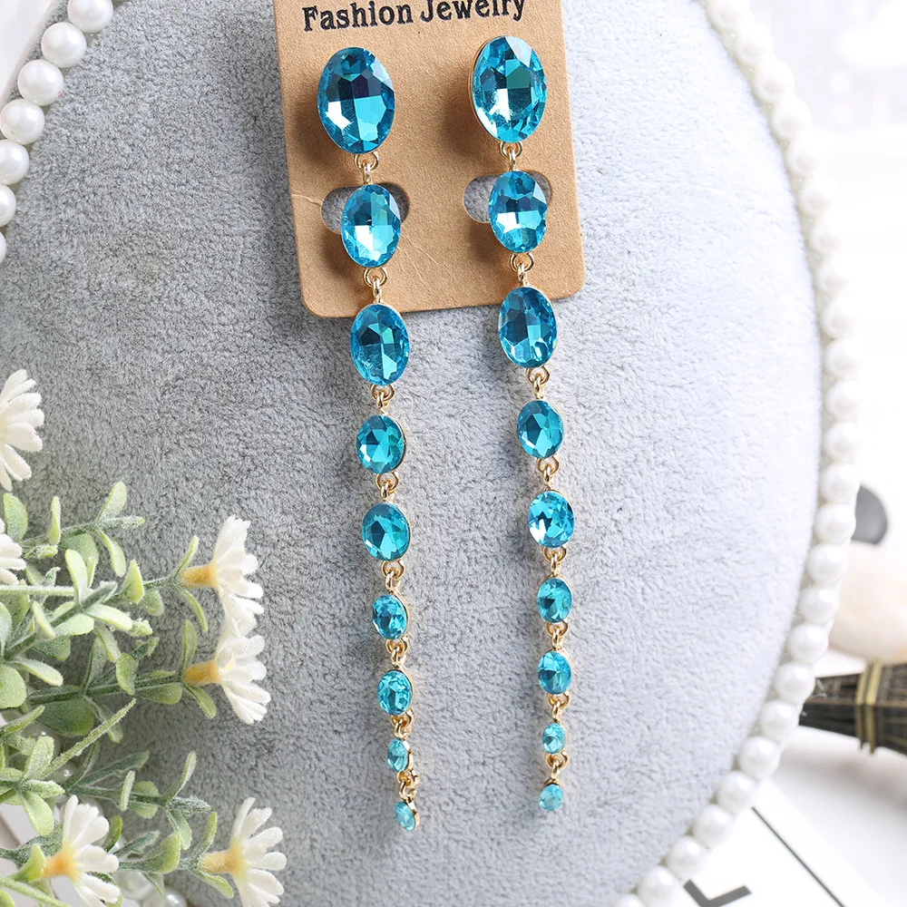 

Exquisite New Fashion Multicolor Long Crystal Earrings Bohemian Style Earrings High Grade Personalized Women Jewelry Gift
