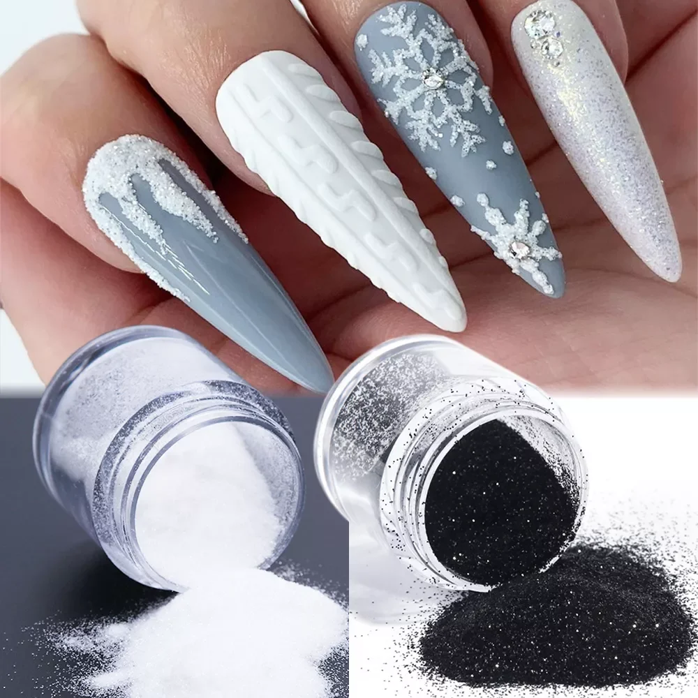 

White Dipping Powder Black Nail Glitter Sugar Powder Rub Sand Pigment For Nails Sweater Design Manicure Decorations FBMN01-08