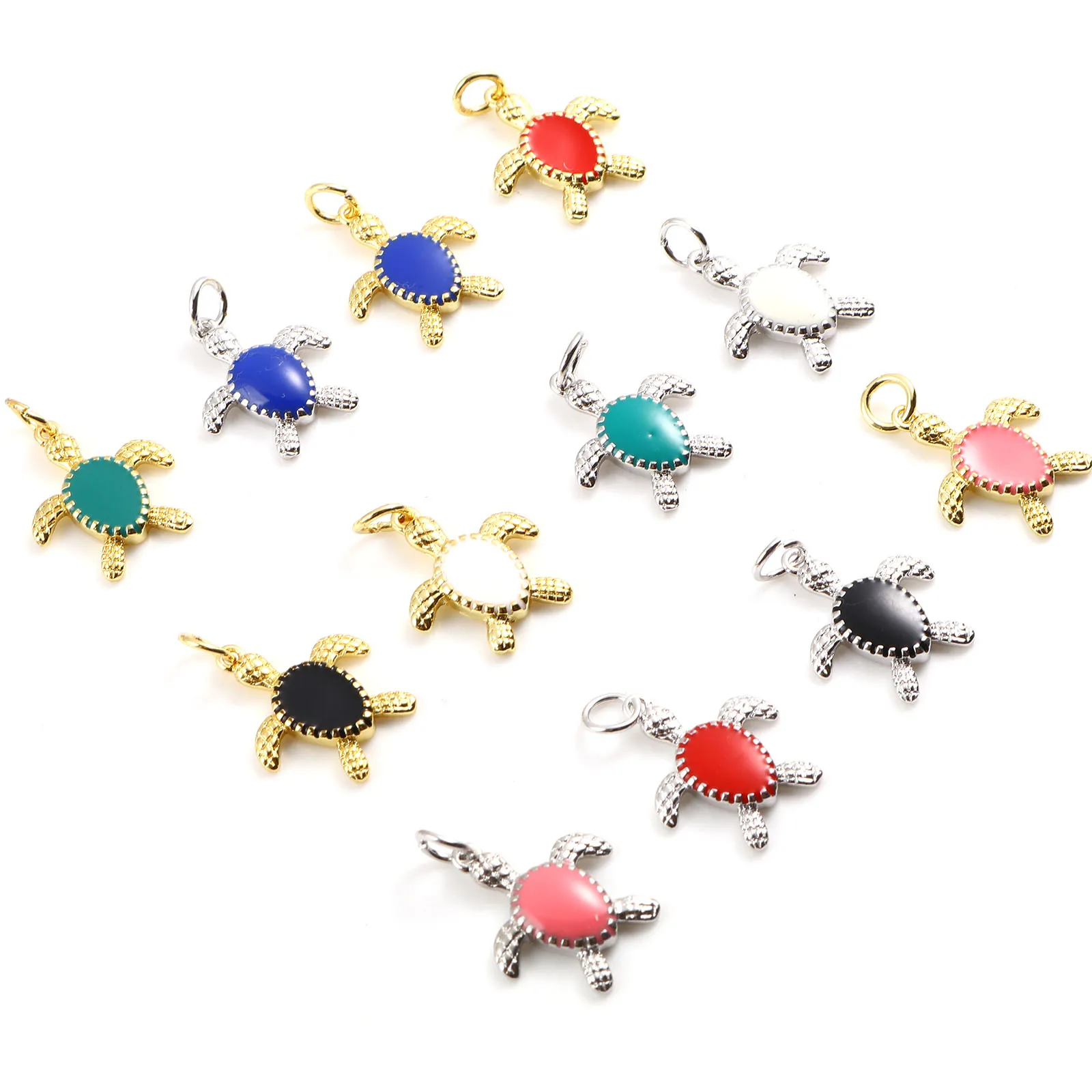 

2PCs Turtle Animal Enamel Pendants Copper Ocean Jewelry Charms Multicolor Sea Pendants Findings for DIY Jewelry Making 20mmx14mm