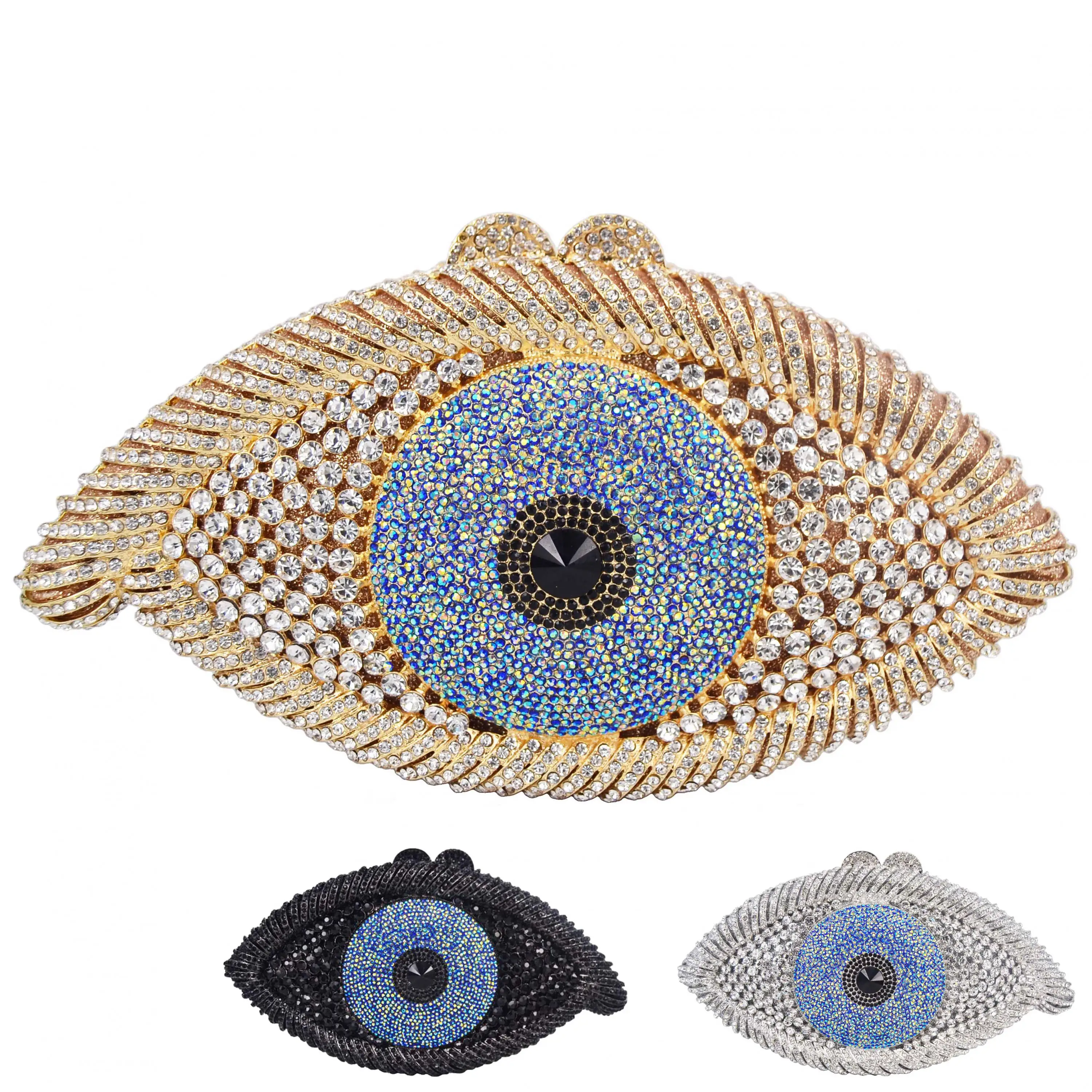 Newest Animail Designer Evil Eye Crystal Purse Women Evening Bag Gold Silver Black Party Clutch Bag Lady Banquet Pochette