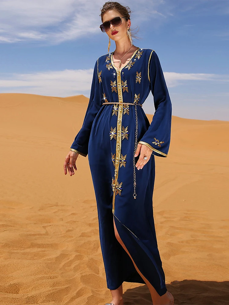 Moroccan Kaftan Muslim Dress 2022 Diamonds Abayas for Women Dubai Saudi Arabic Abaya Dress Islamic Clothes Party Eid Djellaba
