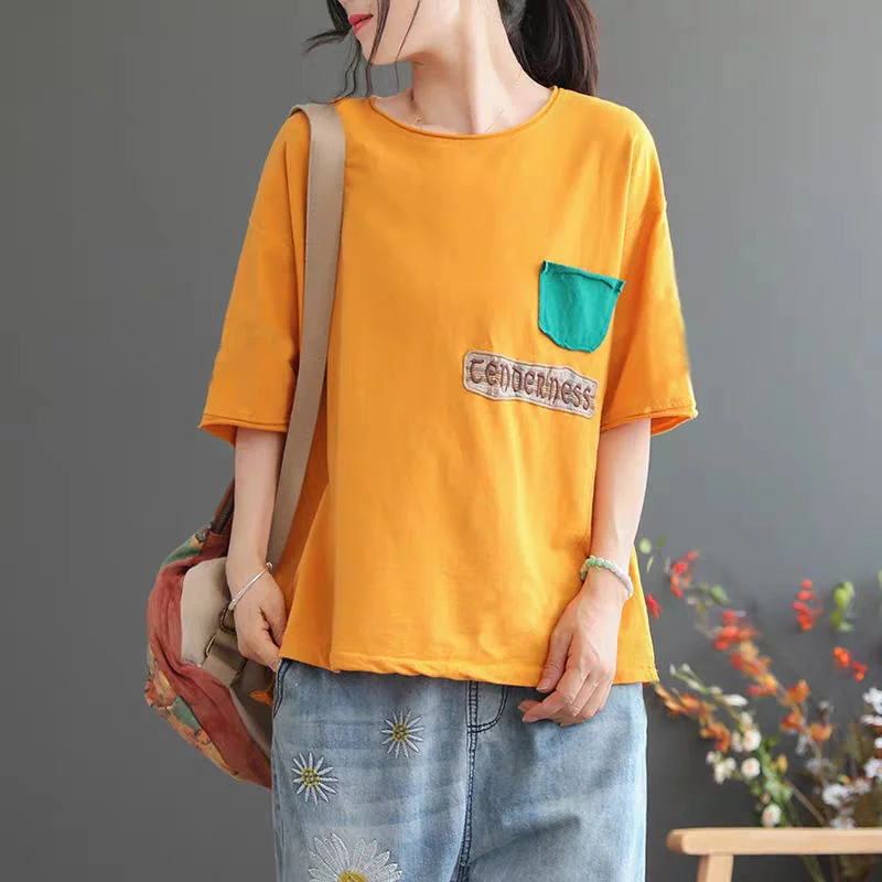 100% Cotton T Shirt Woman Summer Fashion Patch Fabric Short Sleeve T-shirt Woman Korean Style Shirt 2022 Women Shirts