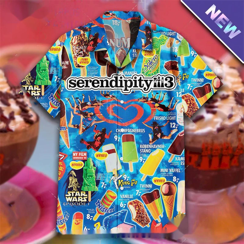 Vintage 80s 90s Clothes 3D Print Trendy Cool Fashion Ice Cream Shirts Beach Party Tops Short Sleeves Summer Men's Men Top