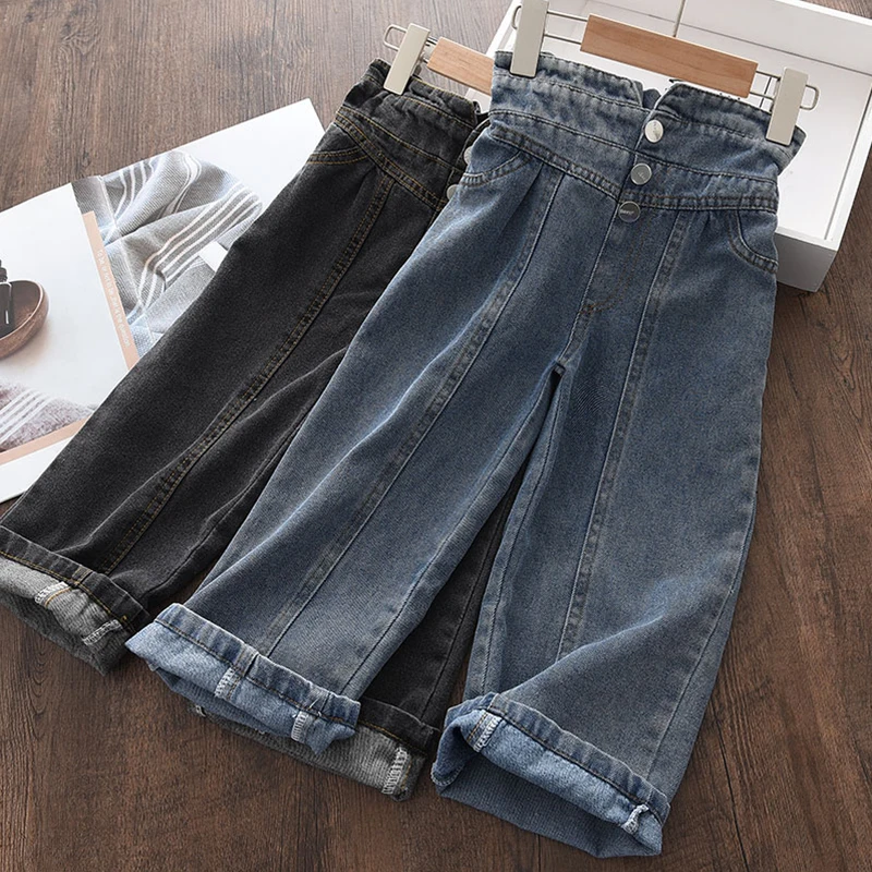

Melario Children's Casual Jeans Fashion Loose Denim Pants For Girls Boy Wide-Leg High Waist Pants Autumn Solid Clothing Trousers
