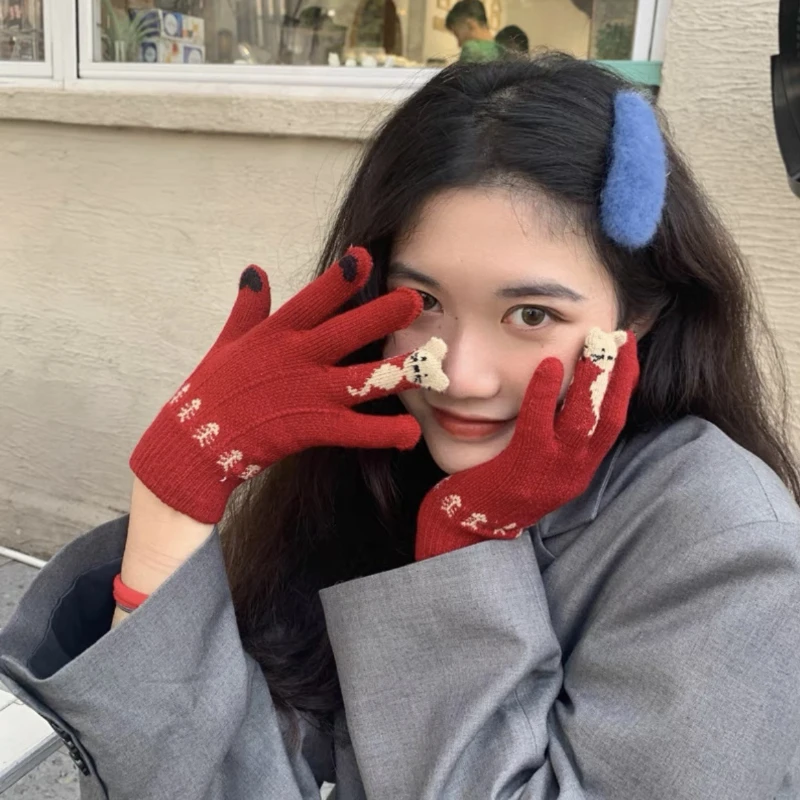 

Модные перчатки с котом, сексуальные женские перчатки, вязаные перчатки для сенсорного экрана, зимние плотные и теплые мягкие перчатки, жен...