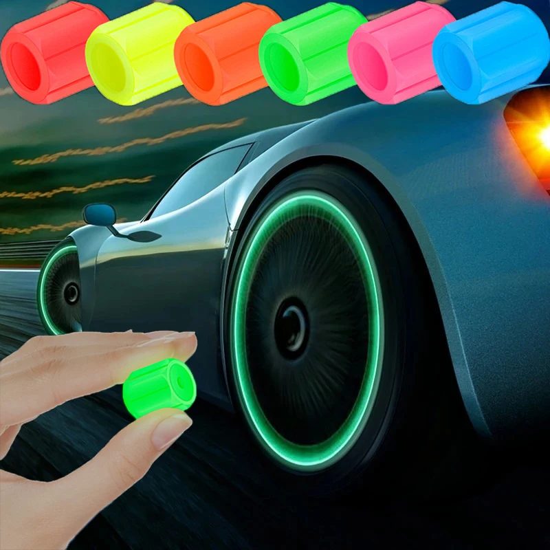 

4Pcs New Luminous Tire Valve Cap Car Motorcycle Bike Wheel Hub Glowing Valve Cover Tire Decoration Auto Accessoires Valve Caps