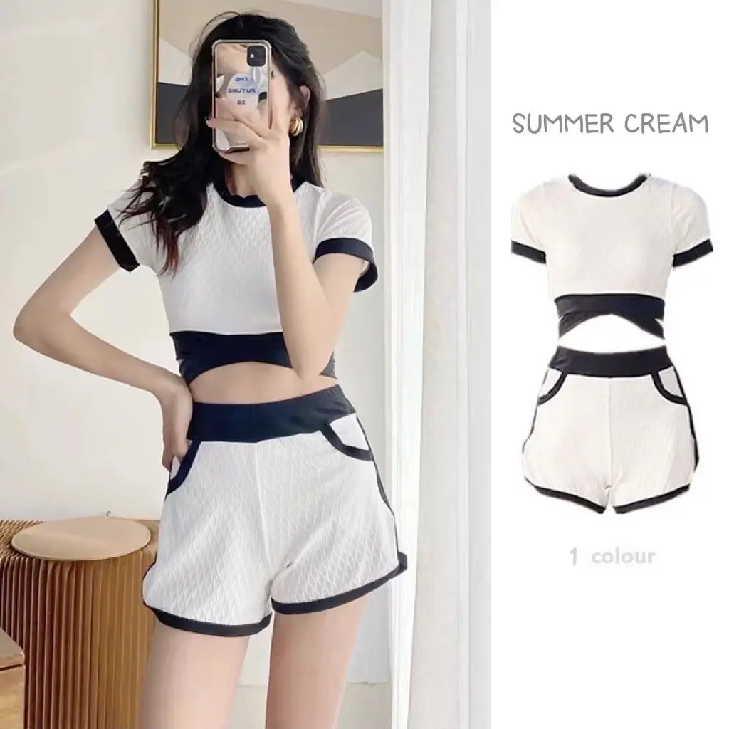 

2023 женский купальник-тройка в Корейском стиле, консервативный купальник высокого класса с высокой талией, летняя Праздничная пляжная одежда