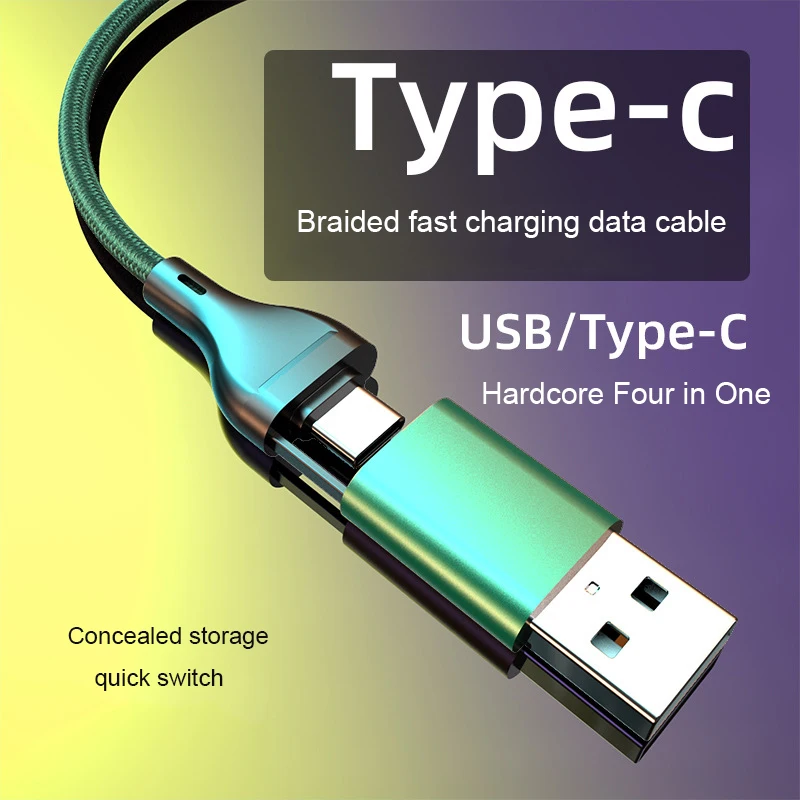 

Type-C Four In One 5A USB C Fast Charging Data Cable Accessories Lightning USB Quick Charger Wire Phone Cord For Huawei Xiaomi