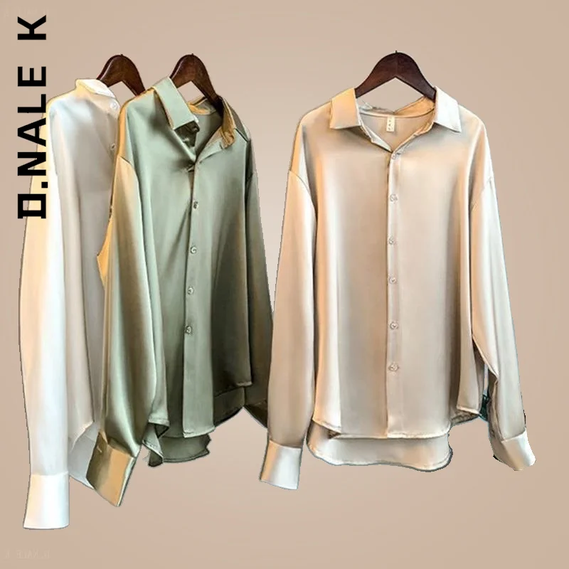 

D.Nale K Shirt Women Korean Style Simple New Satin Imitation Silk Shirts Chic Basic Top Women Party Shirts Female Tops Girls