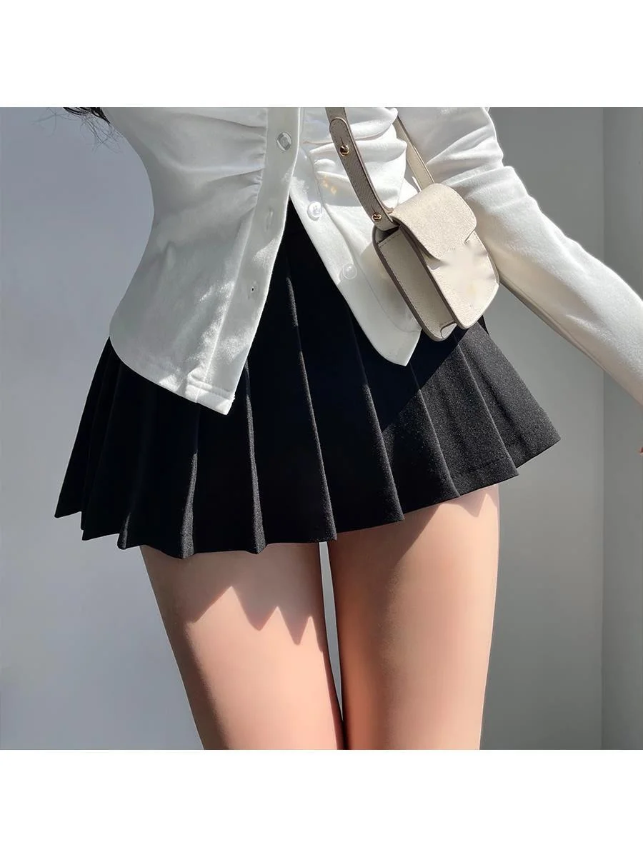 

Casual WOMONGAGA Street Style Hot Girl Sexy A-line Pleated Miniskirt Solid Color High Waist Slim Fashion Women's Clothing 4TCK