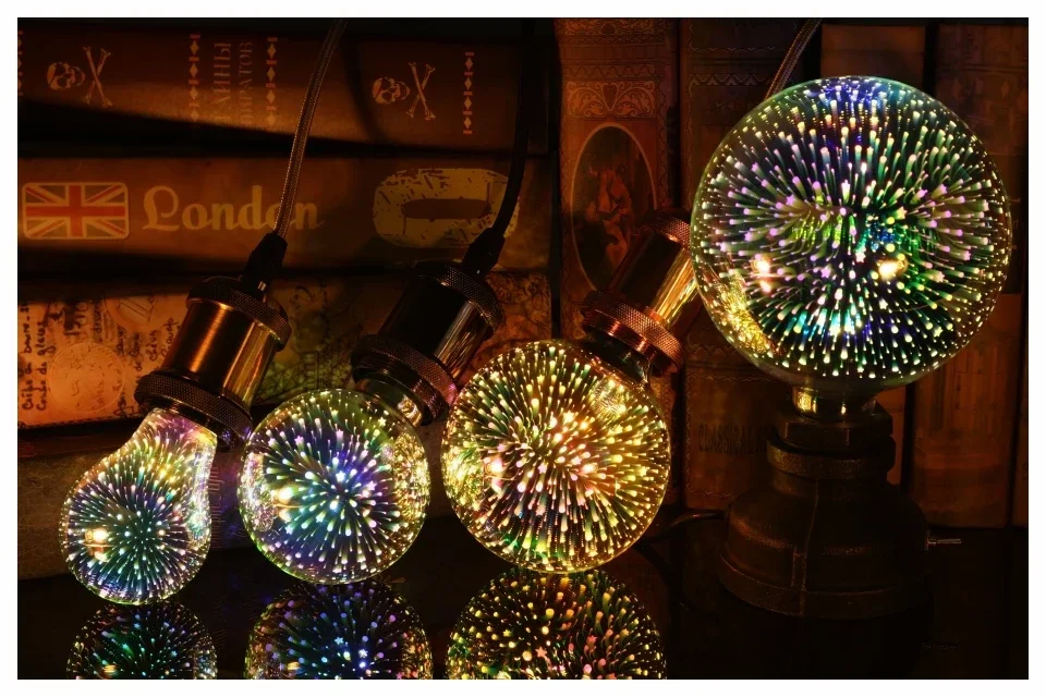 

3D украшение, оригинальная лампа Эдисона в винтажном стиле, лампа в виде звезды, фейерверка, праздничная лампа, новинка, Рождественская елка
