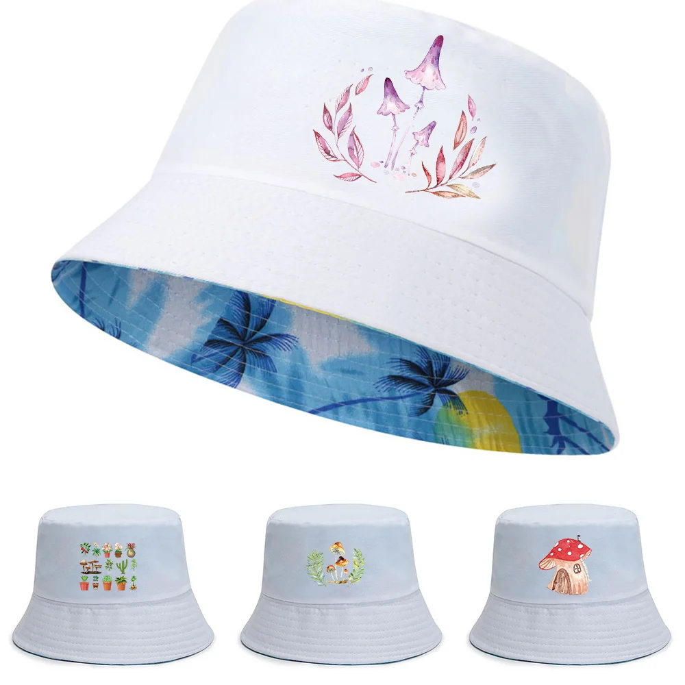 

Unisex Summer Sunscreen Visors Cap New Double-sided Fisherman Hats Foldable Beach Caps Japan Cat Print Pure Cotton Fishing Hat
