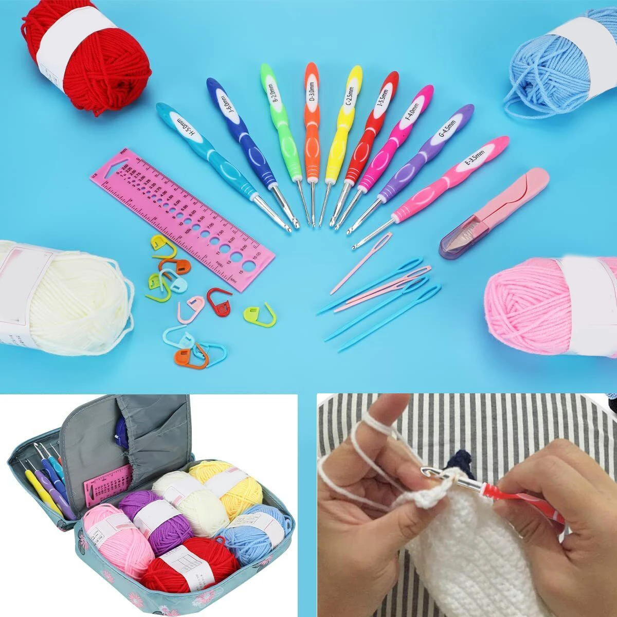 

68 Pcs Crochet Kits for Beginners Colorful Crochet Hook Set with Case Practical Knitting Starter Kit 13 Crochet Hooks 6 Rolls