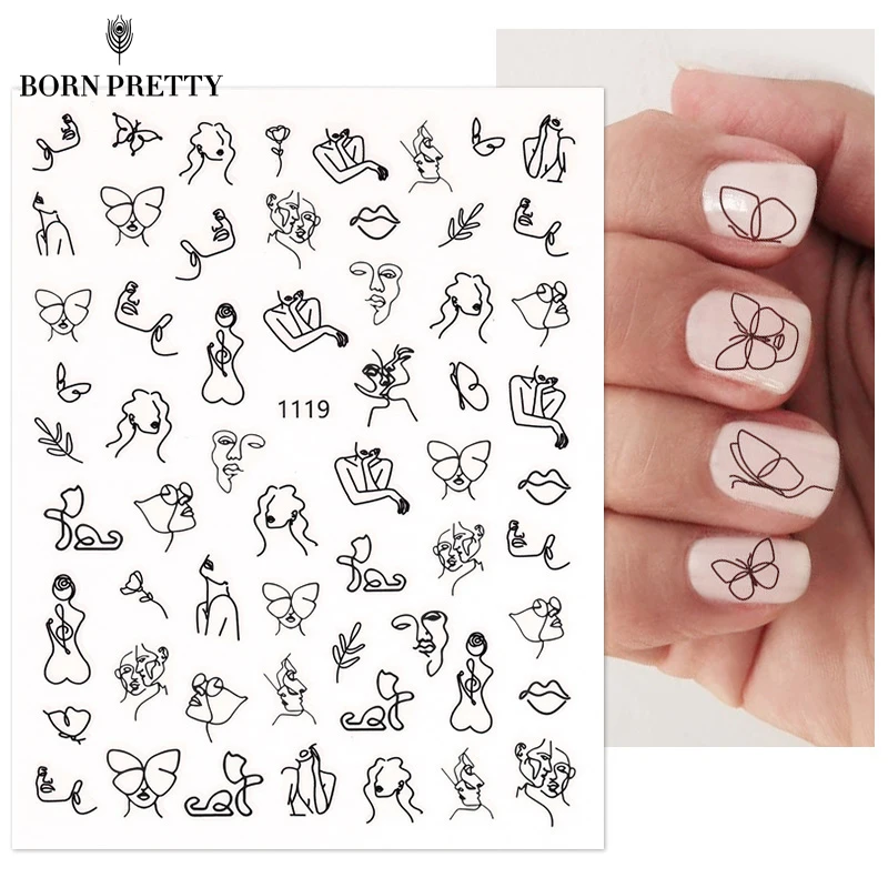 

BORN PRETTY Abstract 3D Nail Stickers Women Face Flower Image Transfer Sticker Design Self Adhesive Nail Art Decoration Manicure