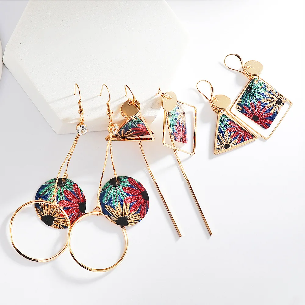 

Korean Oil Painting Daisy Geometric Asymmetric Earrings Female Long Temperament Tassel Earrings Simple Hipster Frosted Earrings