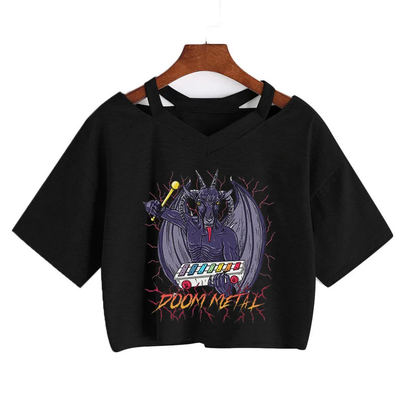 

Gothic Anime T-Shirt Summer Women's Dark Cartoon Print V-Neck Casual Kawaii Short Sleeve Top