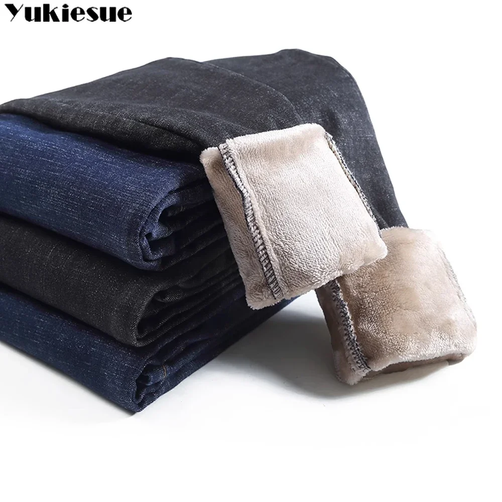 Зимние плотные бархатные женские брюки 2023 черные облегающие мешковатые джинсы с