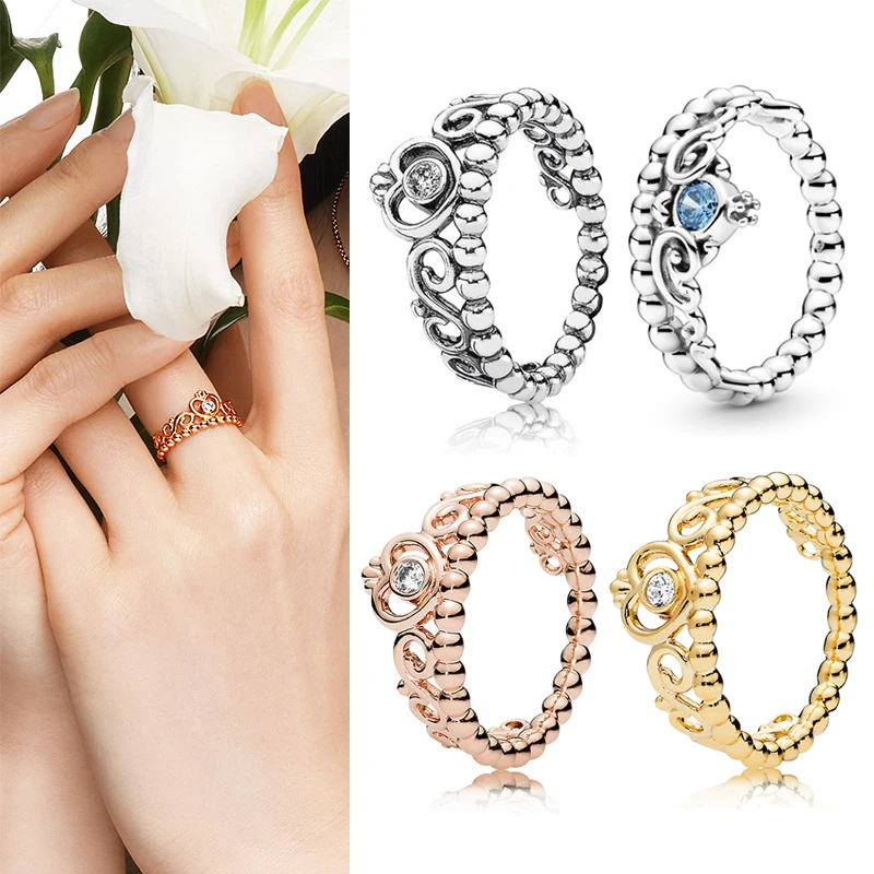 

Original 925 кольцо Silver Pan Ring Rose Gold Retro Crown Pan Ring For Women Wedding Party Gift Fashion Jewelry