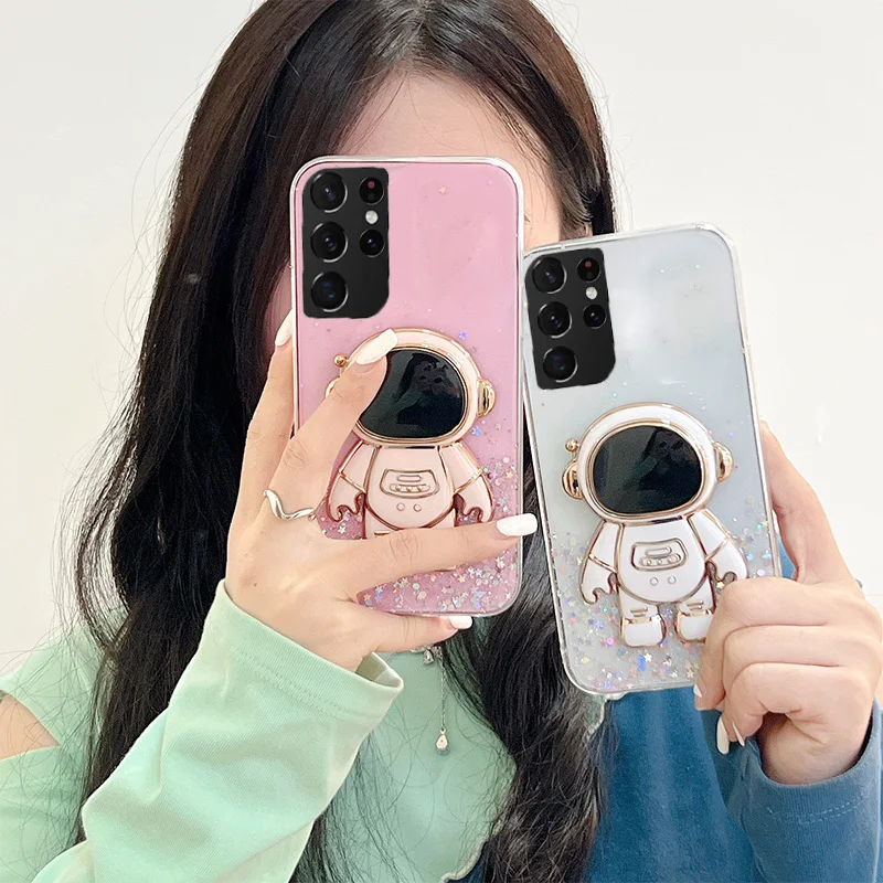 

Fashion Star Glitter Astronaut Case For Samsung Galaxy S22 S21 S20FE S10 S9Plus Note20 10 9 8 Ultra A13 Soft Crystal Bling Cover