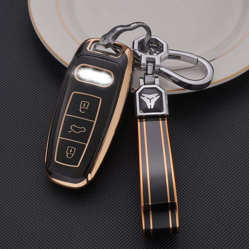 

Car Key Cover Protector Case Holder Skin Jacket For Audi A3 A4 A6 A6L A7 A8 Smart Key 3 Button