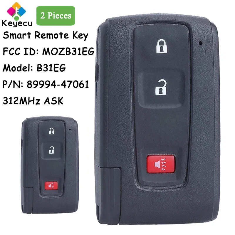 

KEYECU 2 Pieces Smart Remote Car Key Fob 3 Buttons 312MHz ASK for Toyota Prius 2004 2005 2006 2007 08 2009 MOZB31EG, 89994-47061