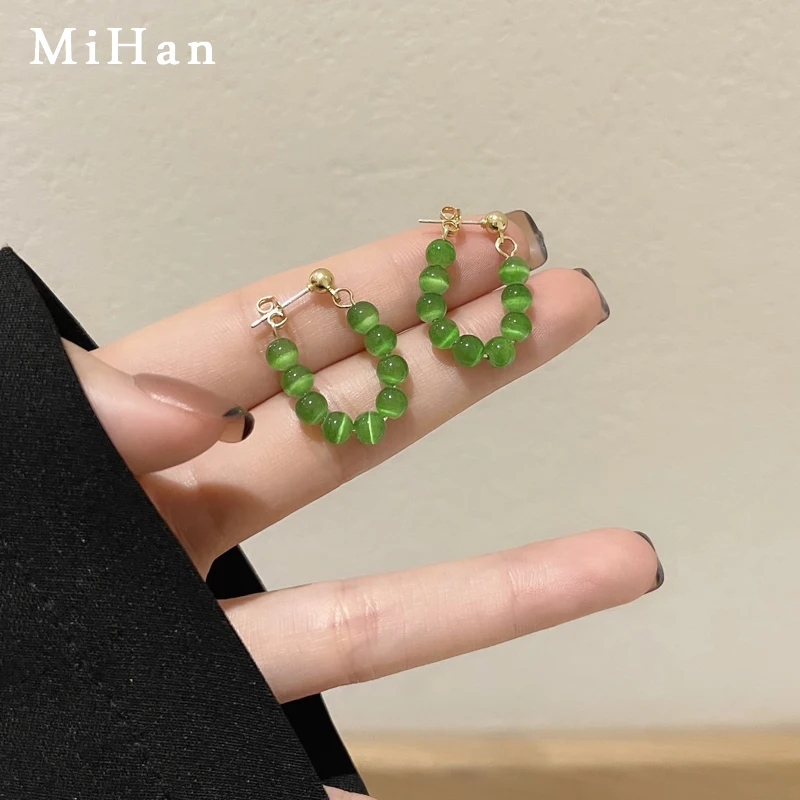 

Trendy Jewelry 925 silver needle Green Beads Earrings For Women Girl Gifts Popular Hot Sale Glass Drop Earrings Wholesale