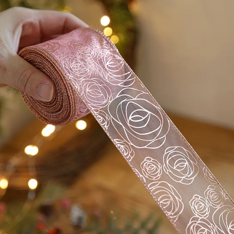 2024 рождественская декоративная лента с бантом позолоченная рождественский