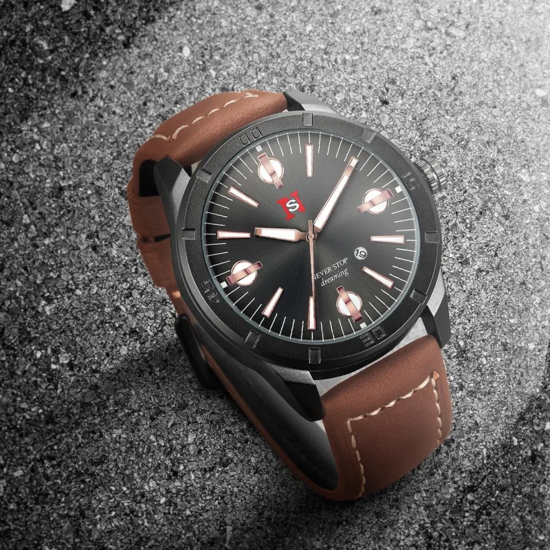 

Новые роскошные Брендовые спортивные модные деловые умные часы от солнца для мужчин с кожаным ремешком кварцевые часы с календарем Мужские...