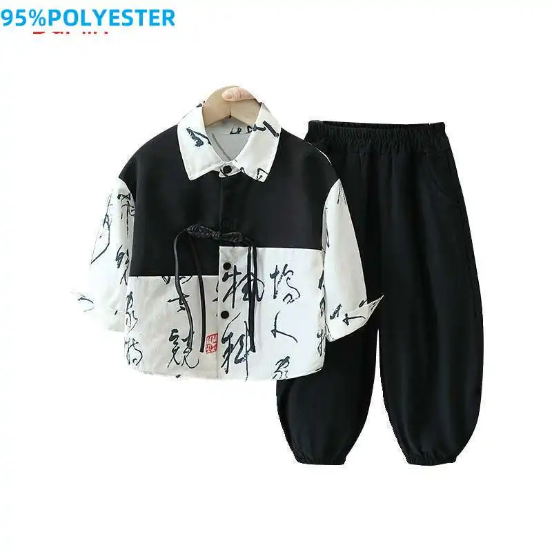 Новинка 2024 комплект в китайском стиле ханьфу для мальчиков тонкая рубашка и