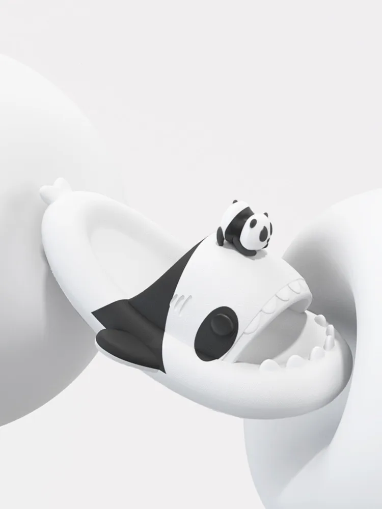 Cartoon Panda Shark Couple Slippers For Men And Women Summer Indoor 4CM Thick Sole Antibacterial Antiskid Soft Sole Slipper