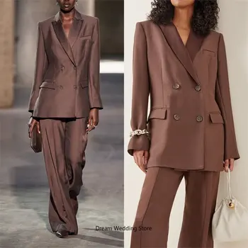 Brown Women Suits Office Sets Designer Double Breasted Fashion Red Carpet Party Prom Celebrity 2 Pieces Blazer+Pant Custom Made