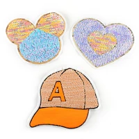 20cm sequin disney minnie mickey iron on patch cartoon mouse hat colorful sequin embroidered cloth sticker diy t shirt applique