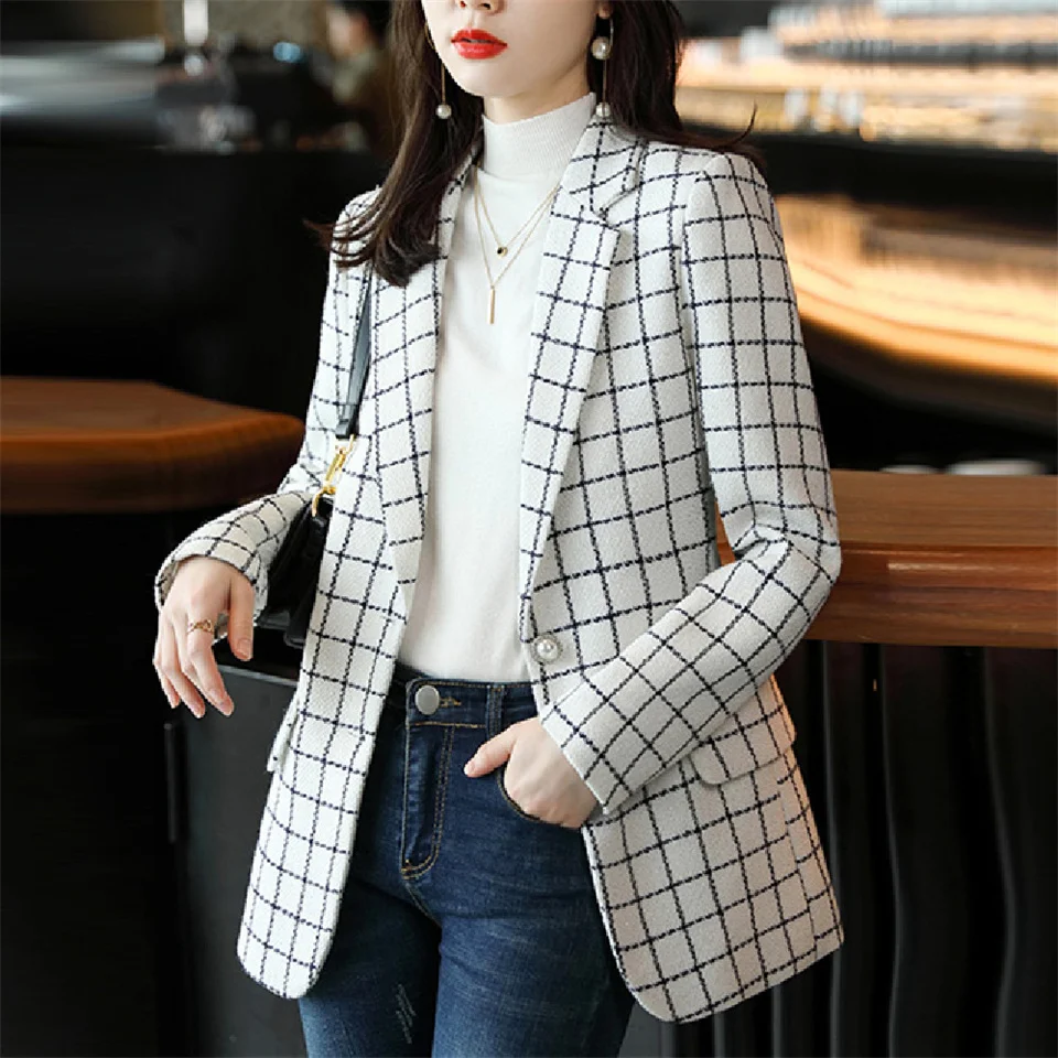 

Autumn Loose Suit Women Blazer Jacket Winter Fashion British Plaid Ladies Blazer Office OL Professional Jackets Female