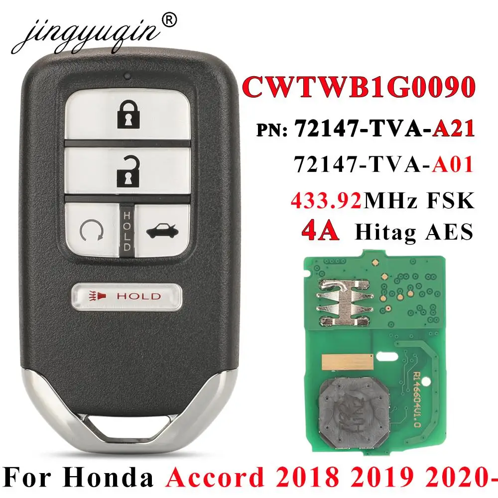 

Jingyuqin 72147-TVA-A21, безключевая версия, умная фотография для Honda Accord 2018, 2019, 2020, 433 МГц, 4A, чип, 5 кнопок, CWTWB1G0090