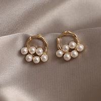 korean fashion imitation pearls stud earrings for women exquisite zircon butterfly flower earrings wedding jewelry gift