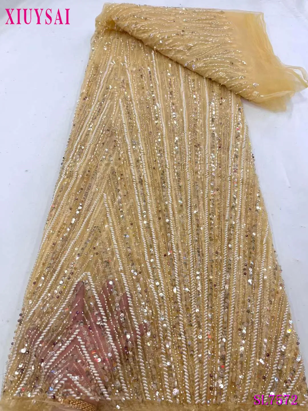 

Роскошное французское Тюлевое кружево 2023 с блестками и бусинами, африканская нигерийская вышитая кружевная ткань для шитья