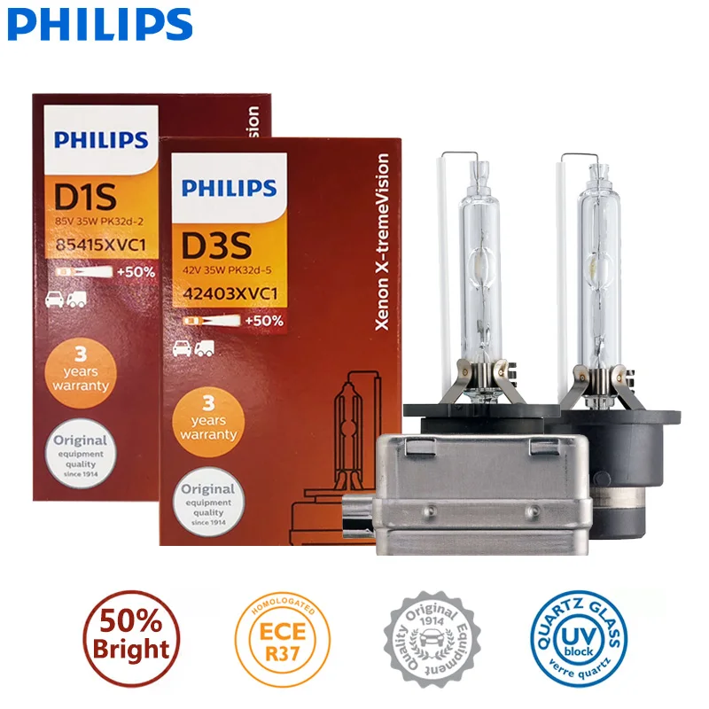 

Лампы Philips XENON D1S D2S D3S X-tremeVision 4800K + 50% ярко-белые, XV HID, автомобильные аналогичные немецкие автомобильные ксеноновые фары ECE, 1X