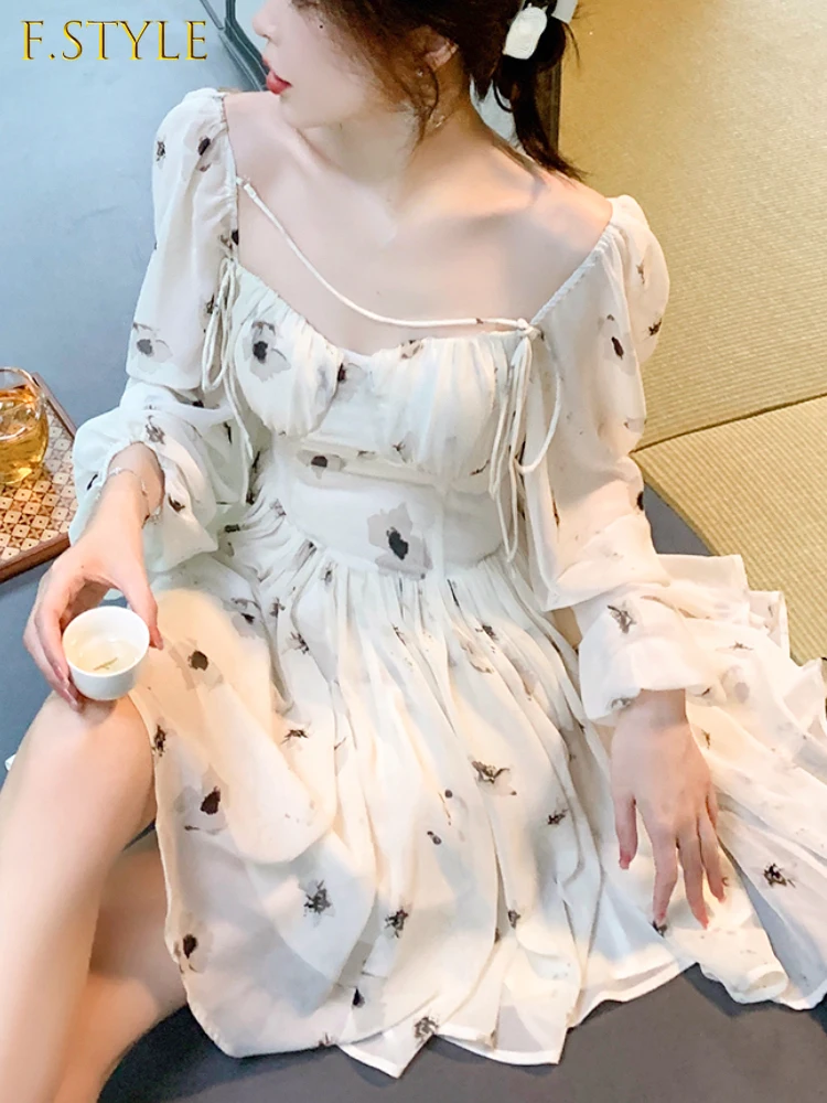 

Женское винтажное платье с цветами, элегантное приталенное мини-платье в Корейском стиле, Пляжное Платье в стиле бохо, лето 2022