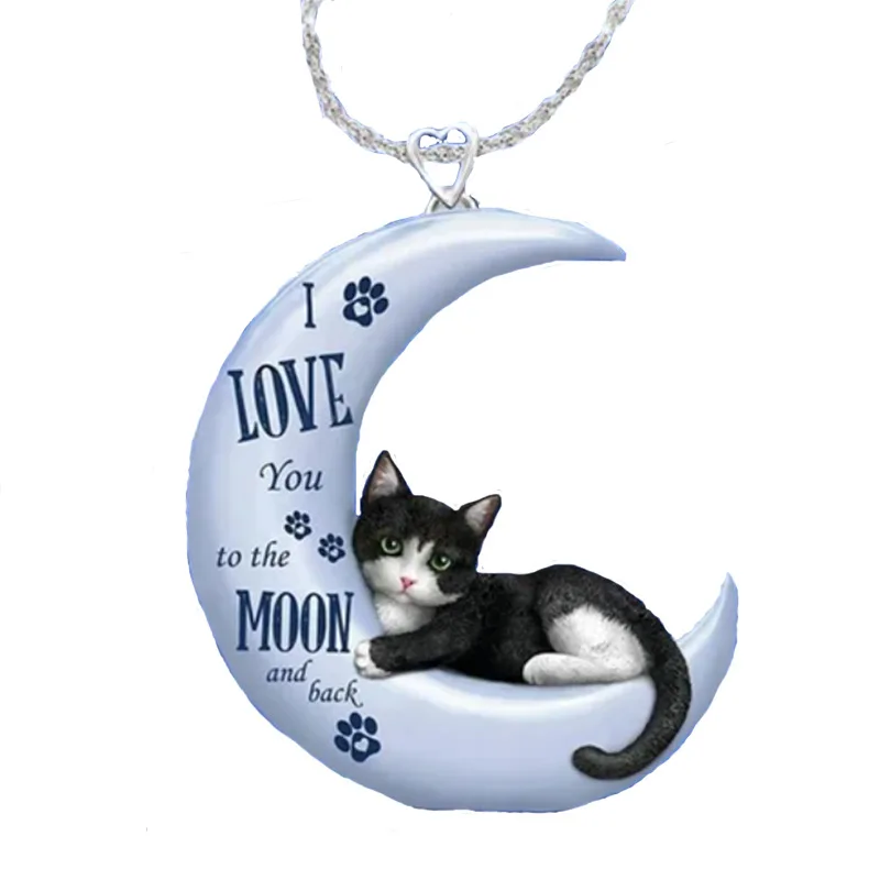 New Korean Popular Necklace Moon Small Black Cat Acrylic Material Cute Fashion Pendant Necklace Jewelry