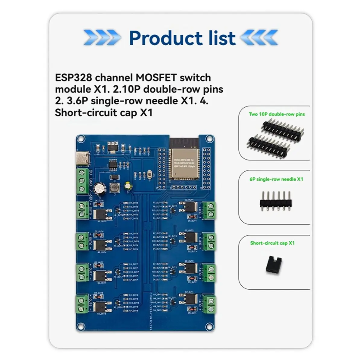 Фото Модуль переключателей MOS DTC5 на 8 каналов, плата разработки Wi-Fi/Bluetooth DC5-60V, контроллер MOSFET на 8 выходов №1