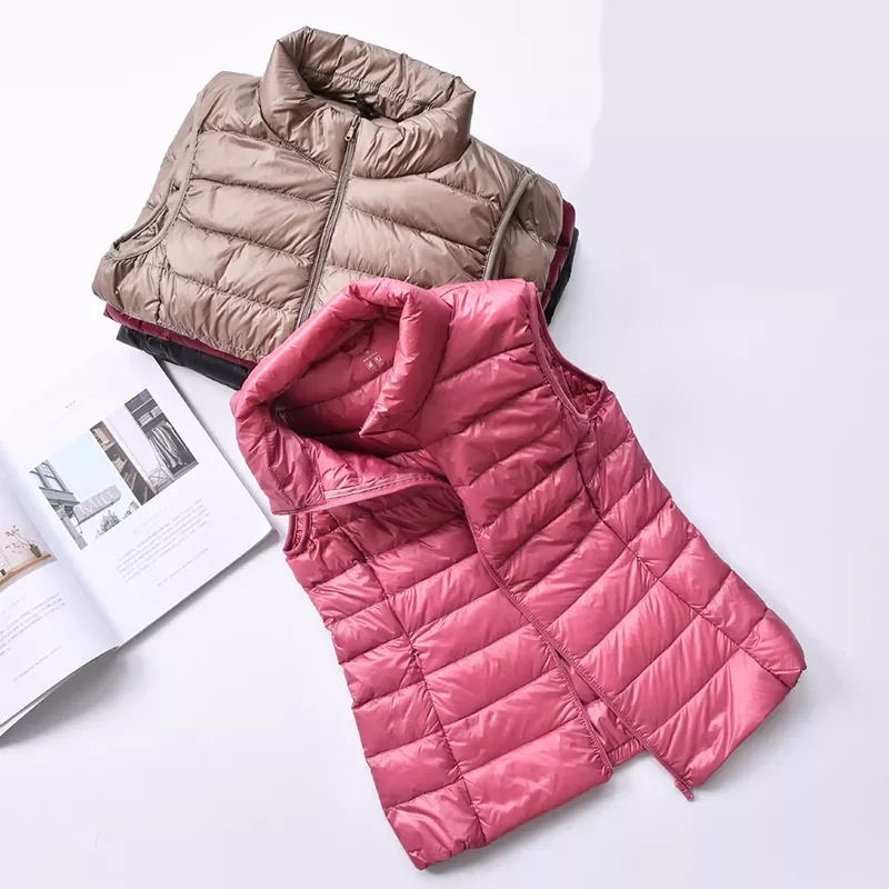 

2023New New Women 90% White Duck Down Vest Women's Ultra Light Duck Down Vest Jacket Autumn Winter High collar Sleeveless Co