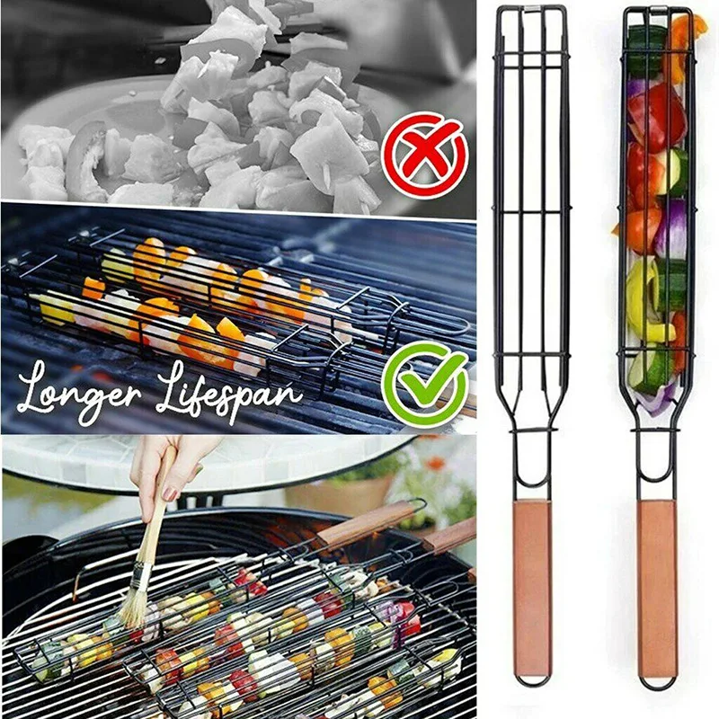 

Portable BBQ Grilling Basket Stainless Steel Nonstick Barbecue Grill Basket Net Tools Mesh Kitchen Accessories Kitchen Tools