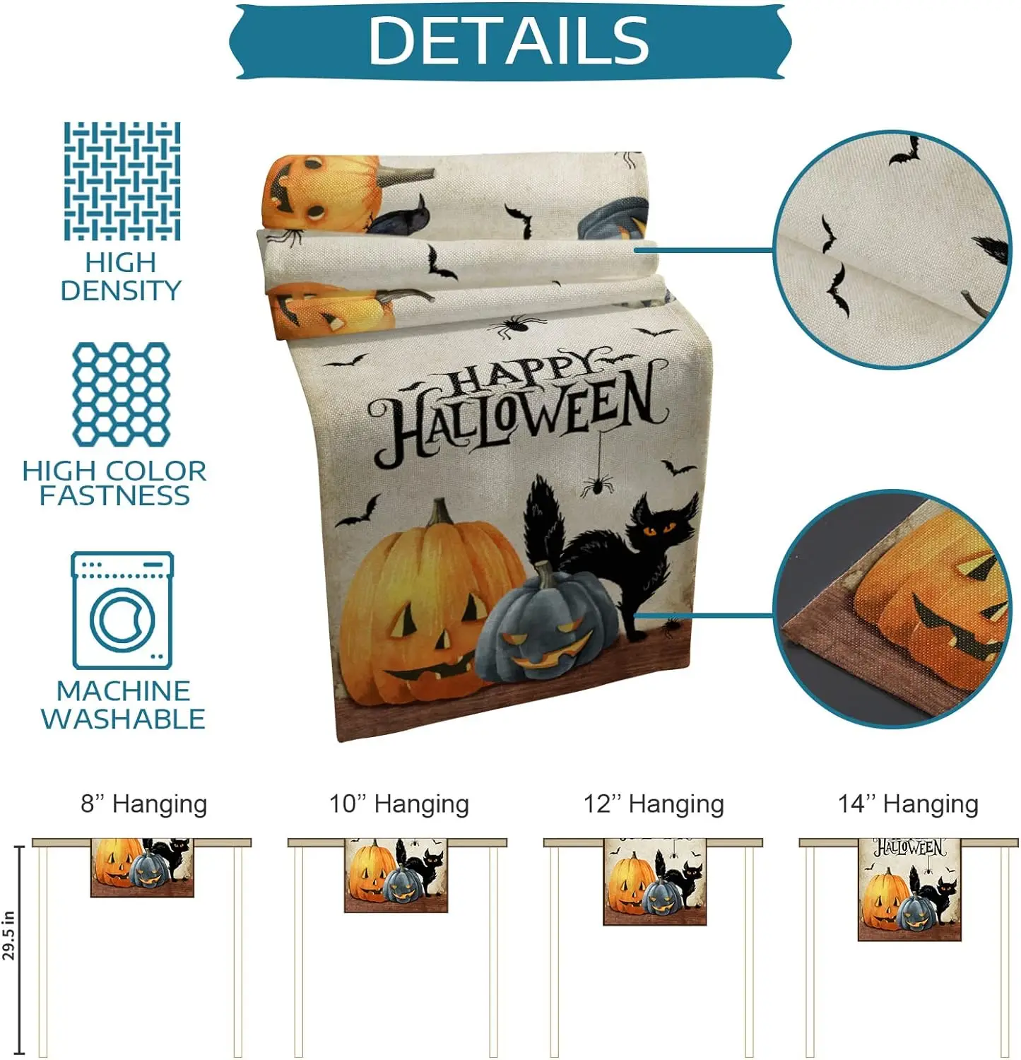 Halloween Horror na Dynia Nietoperz Lniany bieżnik stół Komoda Szaliki Farmhouse Kuchnia Jadalnia Bieżnik Dekoracje