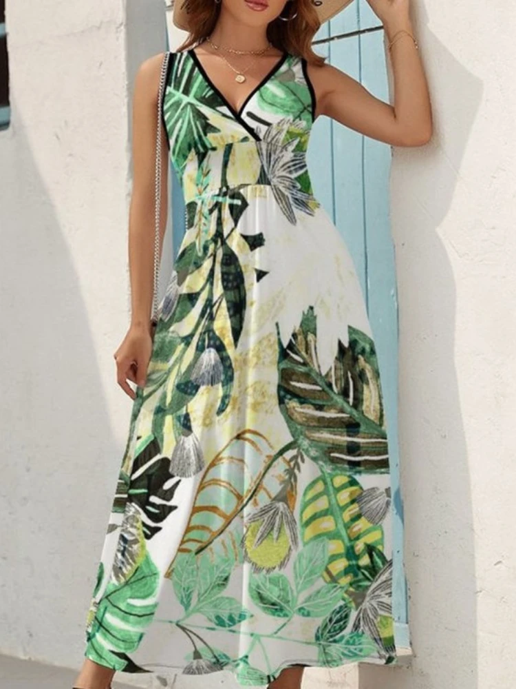 

Summer Digital Printing Sleeveless Long Dress Women 2022 New Elegant Fashion Side Sexy Forkprom Party Dresses Bodycon Maxi Dress