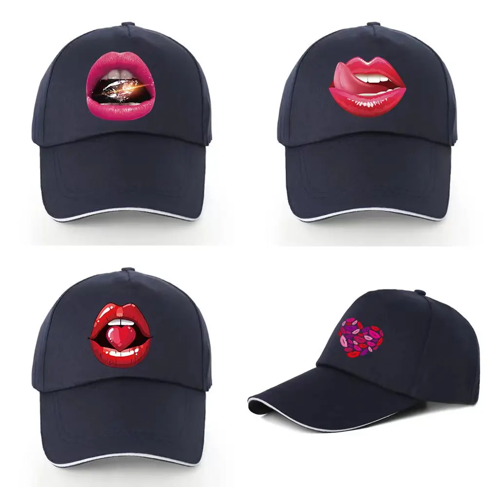 

Регулируемые бейсболки унисекс из чистого хлопка, летняя женская кепка с защитой от ультрафиолета, Повседневная Бейсболка для улицы, с рисунком рта, необычная
