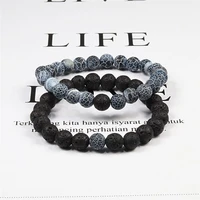beaded bracelets bangles set natural lava stone couples distance energy elastic rope jewelry gift 2pcs