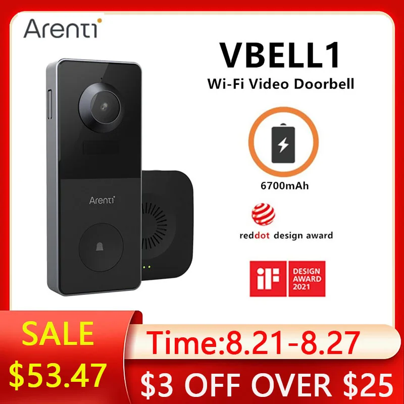 Arenti Laxihub 2K Video Doorbell IP65 Waterproof Security Camera Smart Intercom WiFi Door Bell Chargeable Wireless Alarm Ring