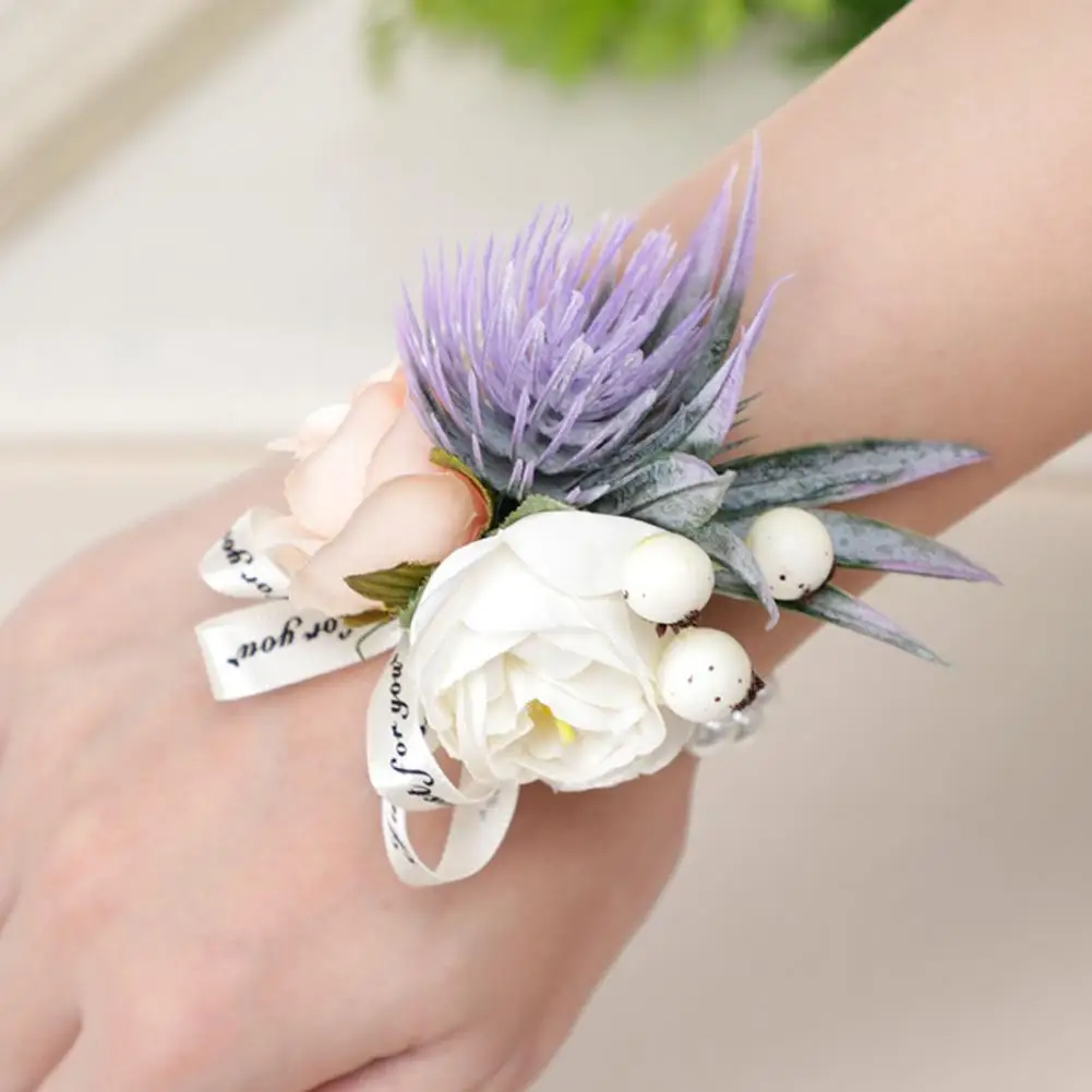 

Wrist Corsage Flower Romantic Bow Decor Exquisite Bride Bridesmaid Wrist Corsage Bracelet for Wedding Anniversary Engagement
